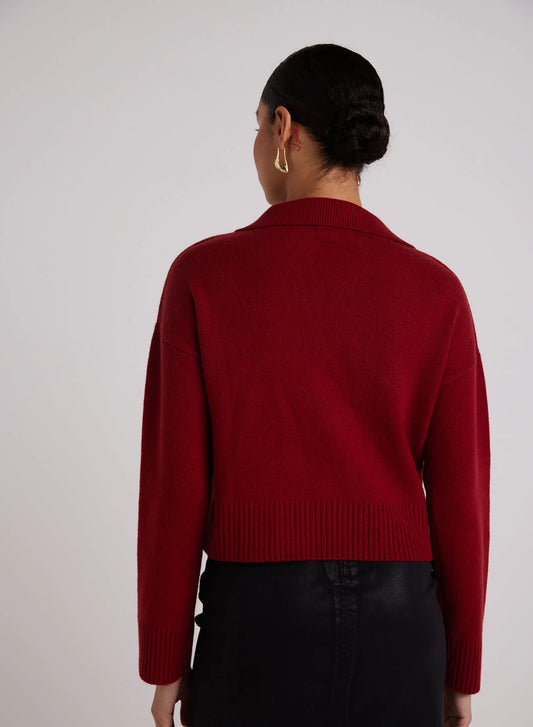 Wool and Cashmere Blend Collared Sweater - Garnet Red