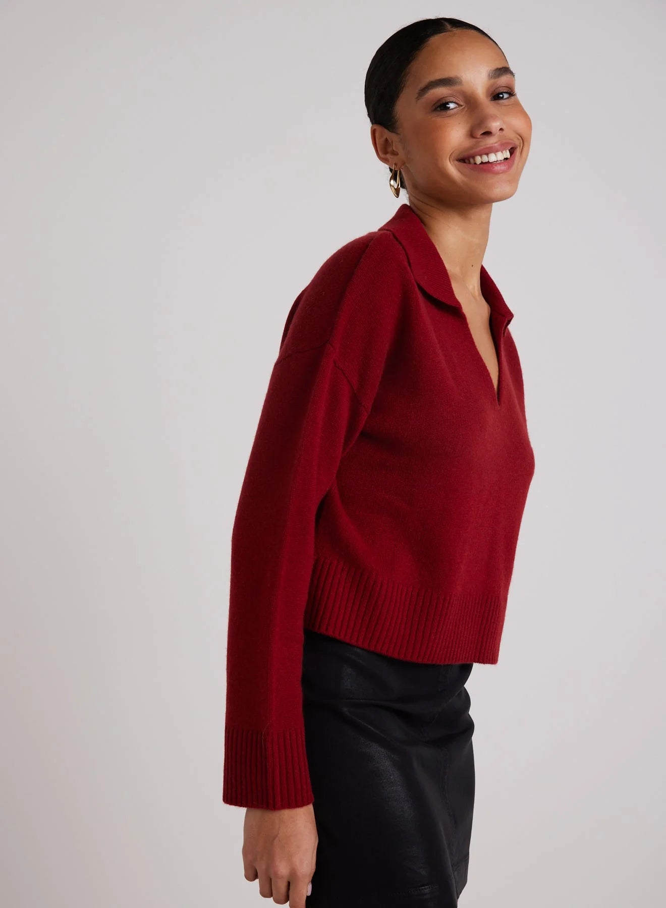 Wool and Cashmere Blend Collared Sweater - Garnet Red