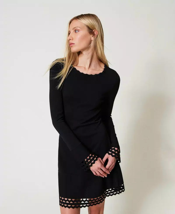 Short Dress with Geometric Pattern - Black