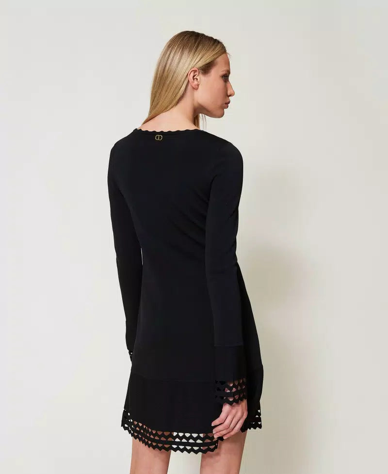 Short Dress with Geometric Pattern - Black