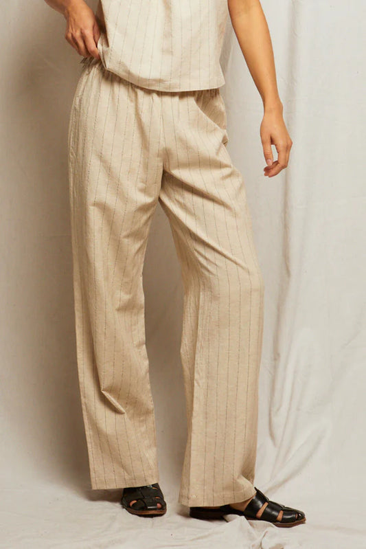 Georgette Linen Pull On Pant - Putty Stripe