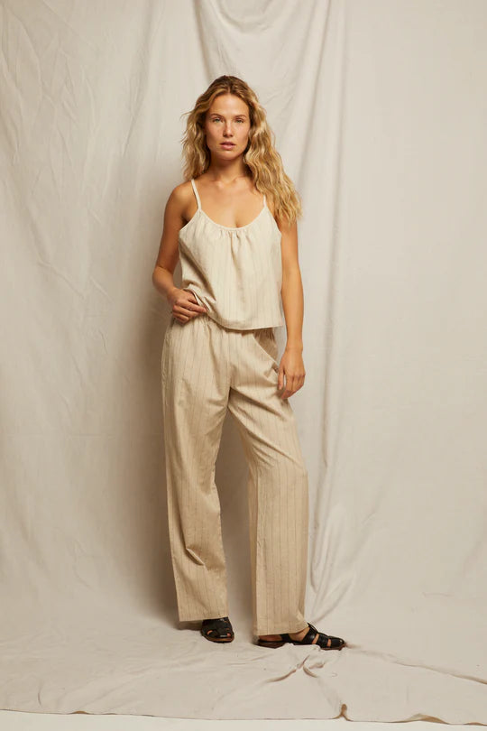 Georgette Linen Pull On Pant - Putty Stripe