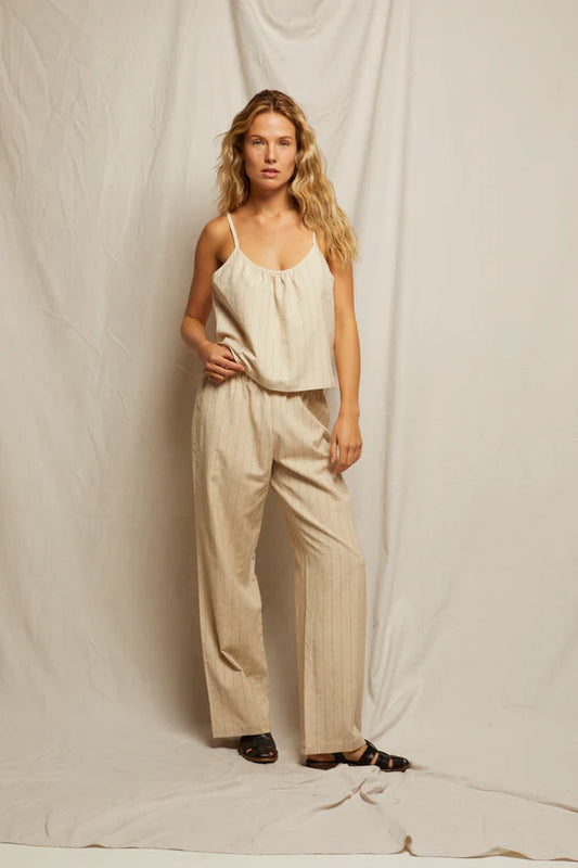 Georgette Linen Pull On Pant - Putty Stripe
