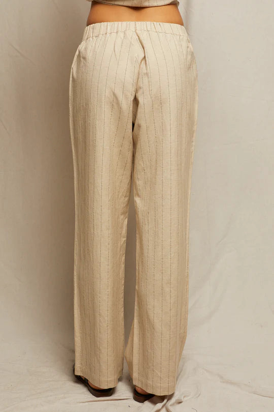 Georgette Linen Pull On Pant - Putty Stripe