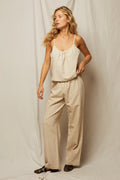 Georgette Linen Pull On Pant - Putty Stripe