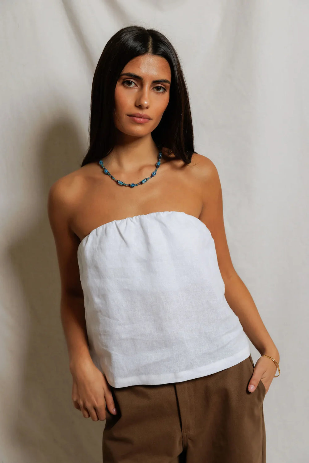 Gianna Linen Tube Top - White