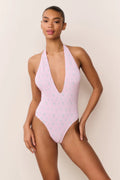 Gienna Floral Halter One-Piece Swimsuit - Lilac Ice