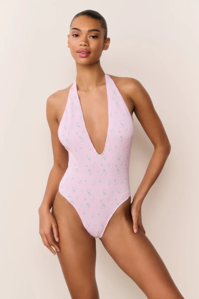 Gienna Floral Halter One-Piece Swimsuit - Lilac Ice