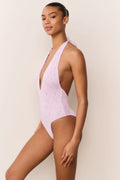 Gienna Floral Halter One-Piece Swimsuit - Lilac Ice