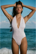 Gienna Floral Halter One-Piece Swimsuit - Lilac Ice