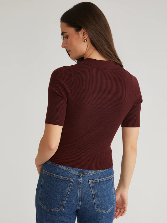 Ginny Short Sleeve Johnny Collar Top - Oxblood