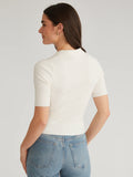 Ginny Short Sleeve Johnny Collar Top - Sea Salt