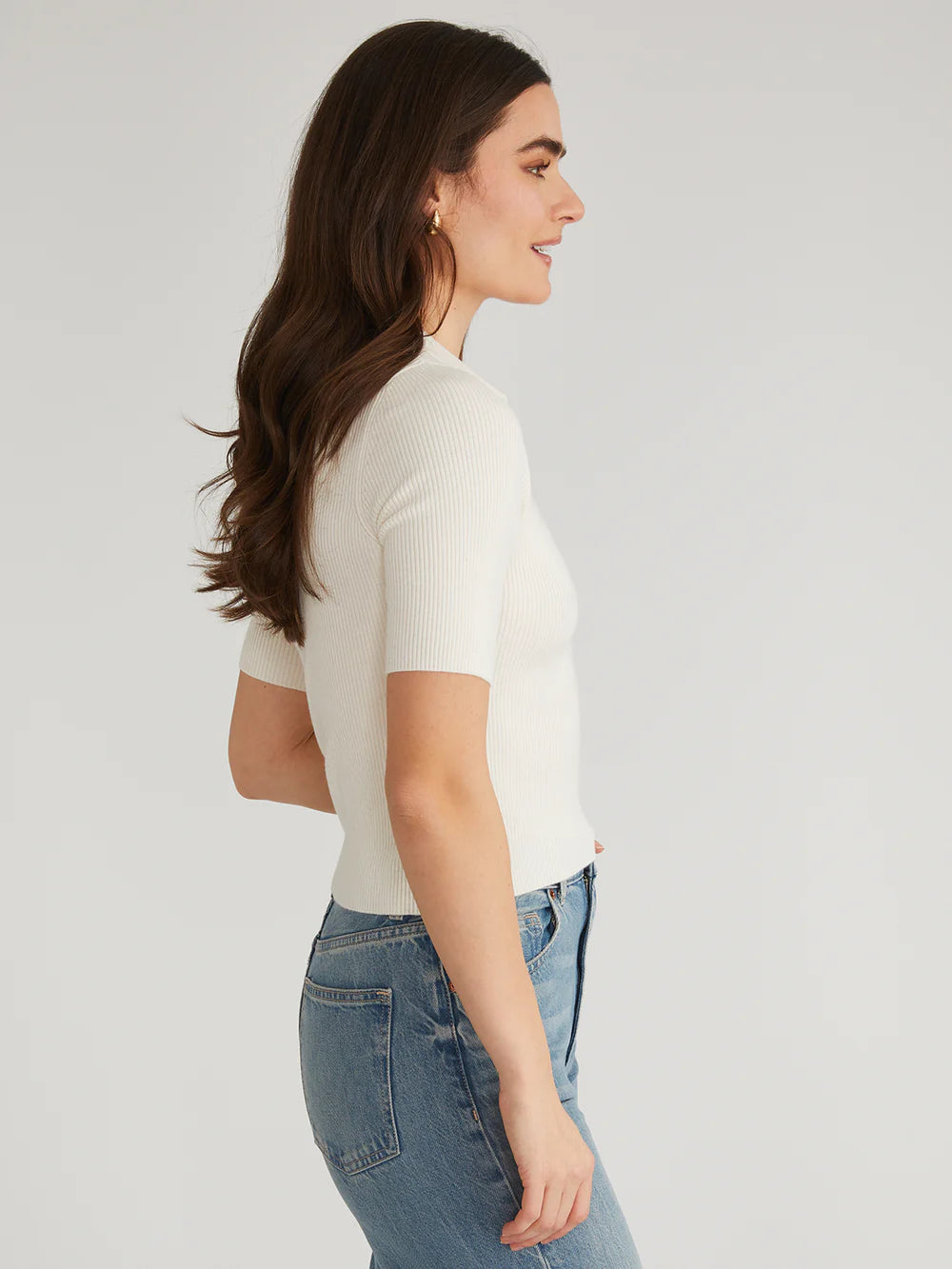 Ginny Short Sleeve Johnny Collar Top - Sea Salt