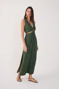 Green Cut-Out Bodice Side Slits Maxi Dress - Orchard Green