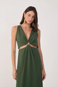 Green Cut-Out Bodice Side Slits Maxi Dress - Orchard Green