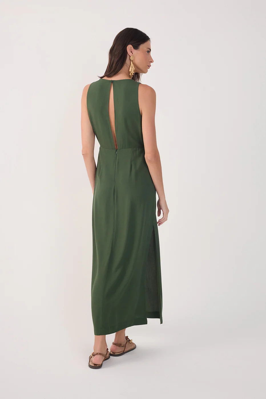 Green Cut-Out Bodice Side Slits Maxi Dress - Orchard Green