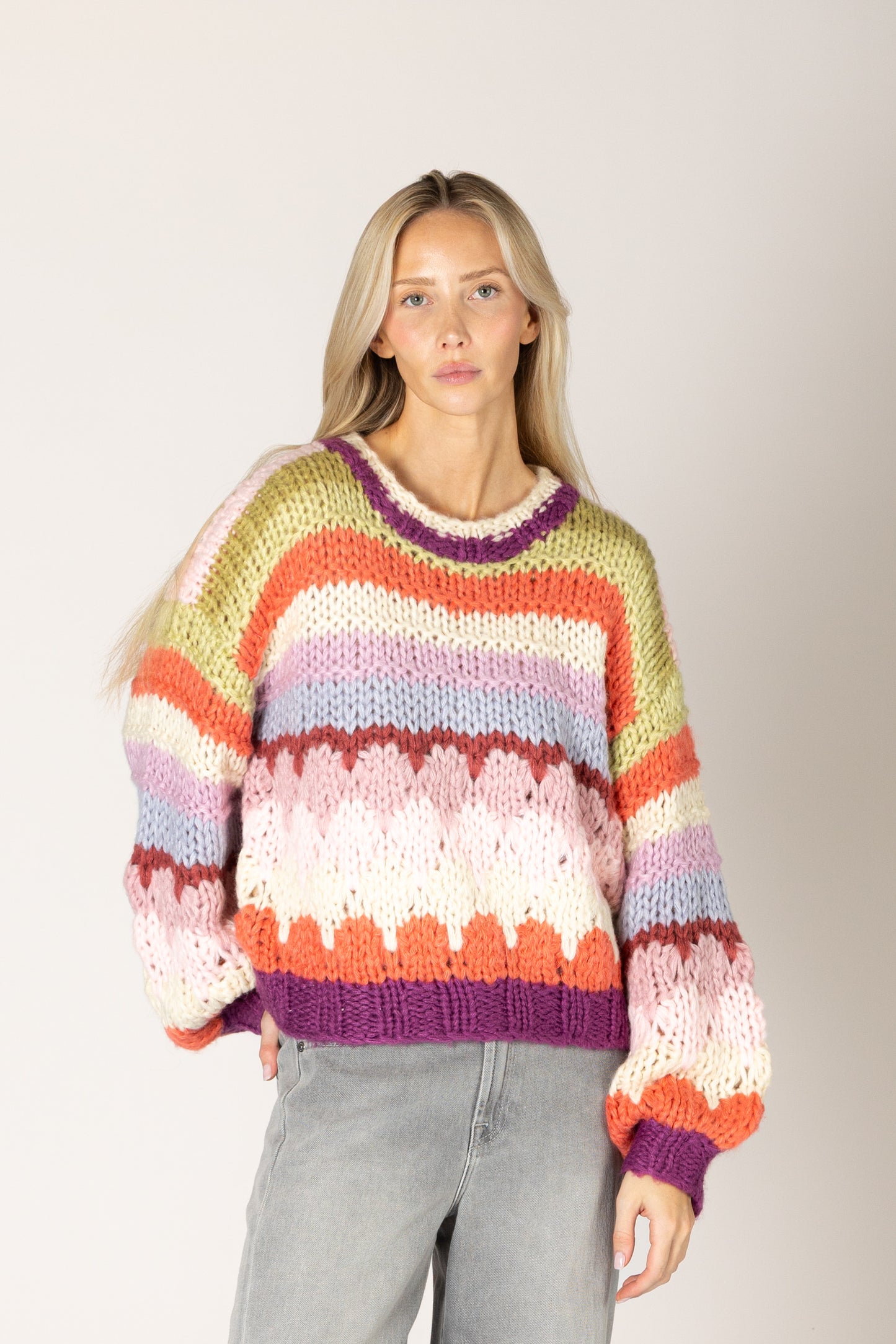 Hala Hand Knit Stripe Sweater - Violet Stripe