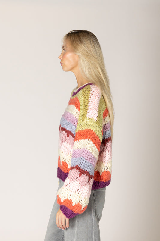 Hala Hand Knit Stripe Sweater - Violet Stripe
