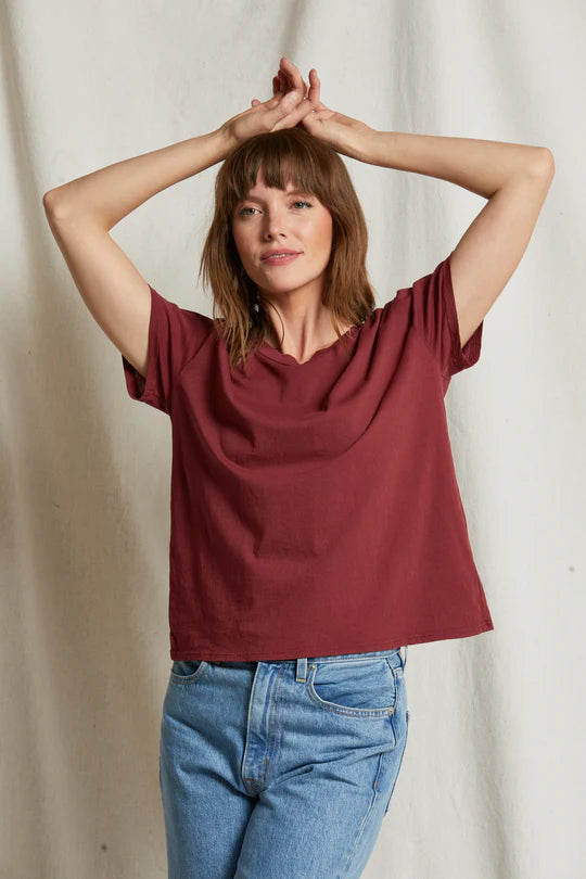 Harley Crispy Lightweight Cotton Boxy Crew Tee - Cranberry