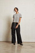Harley Crispy Lightweight Cotton Boxy Crew Tee - Ivory / Black Stripe