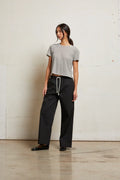 Harley Crispy Lightweight Cotton Boxy Crew Tee - Ivory / Black Stripe