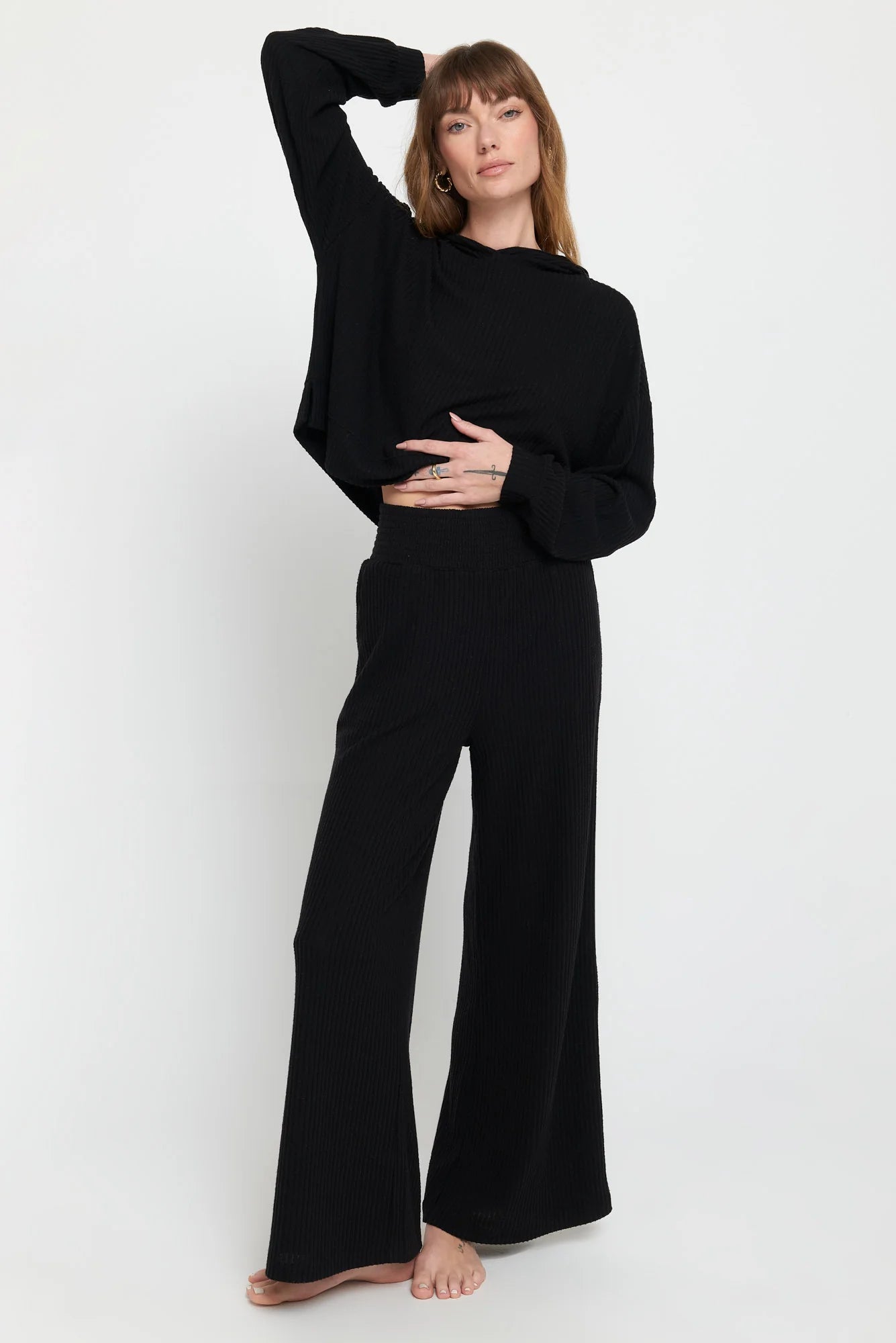 Harmony Rib Wide Leg Pant - Black