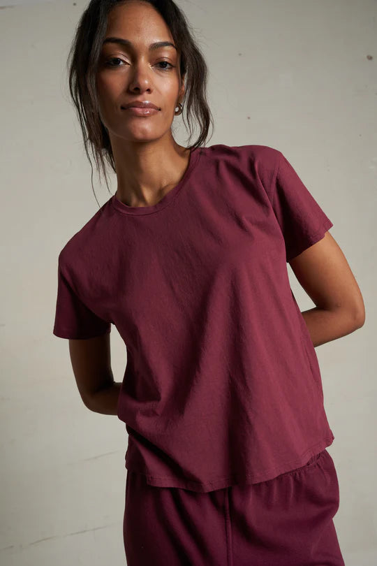 Harley Cotton Boxy Crewneck Tee - Dark Burgundy
