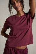 Harley Cotton Boxy Crewneck Tee - Dark Burgundy