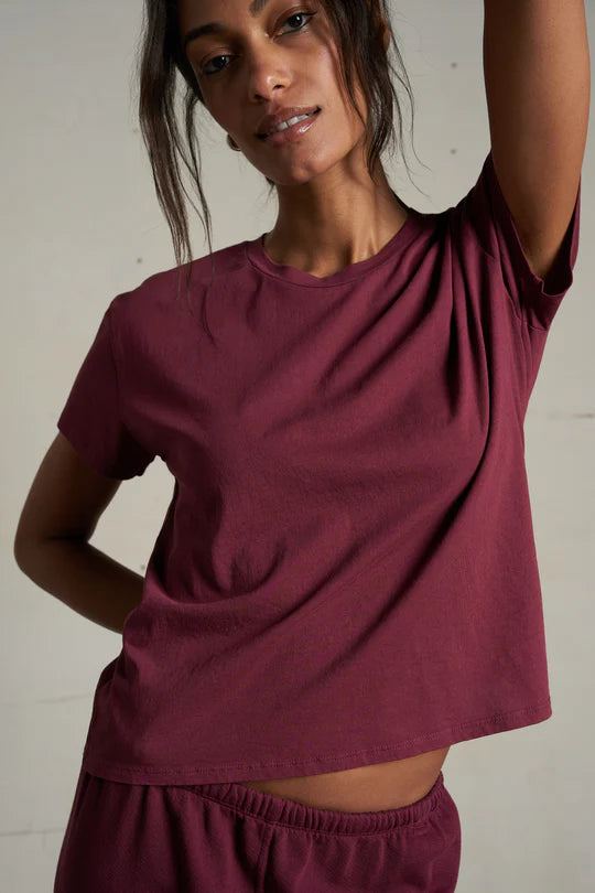 Harley Cotton Boxy Crewneck Tee - Dark Burgundy