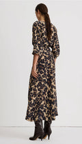 V-Neck Flounce Hem Dress - Leopard