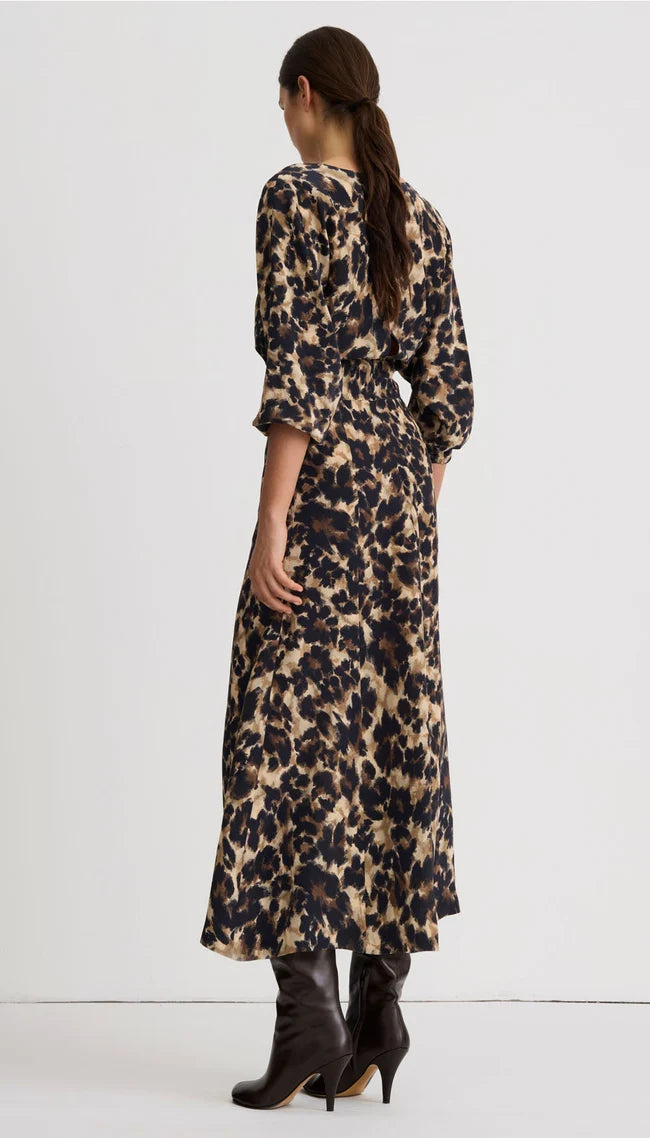 V-Neck Flounce Hem Dress - Leopard