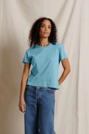 Harley Cotton Boxy Crew Neck Tee - Milky Blue