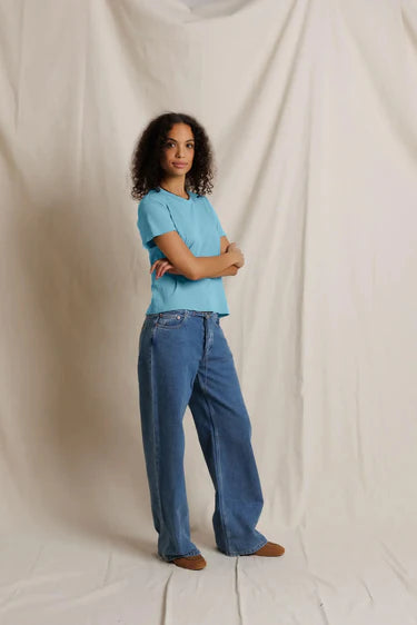 Harley Cotton Boxy Crew Neck Tee - Milky Blue