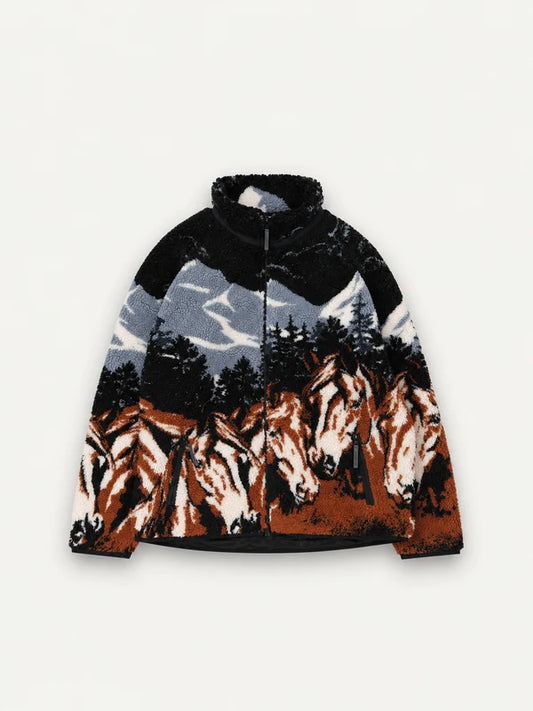 Printed Sherpa Fleece - Tobiano Horses