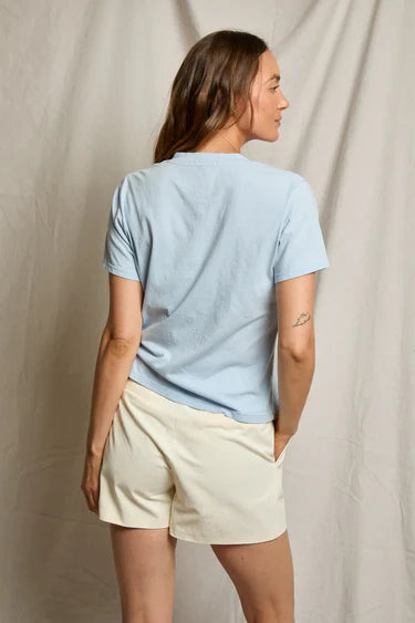 Hendrix Cotton Boxy V Neck Tee - Powder Blue