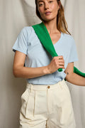 Hendrix Cotton Boxy V Neck Tee - Powder Blue