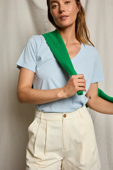 Hendrix Cotton Boxy V Neck Tee - Powder Blue
