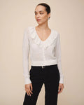 V-Neck Ruffle Cardigan - Icy White