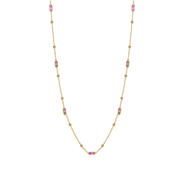 Crystal Baguette Necklace - Pink