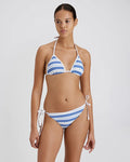 The Iris Ribbed Bikini Bottom - Marina Blue Stripe