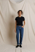 Isa Sweater Rib Crew Neck Short Sleeve - True Black