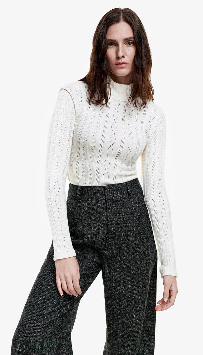 Pointelle Knit Turtleneck - Ivory