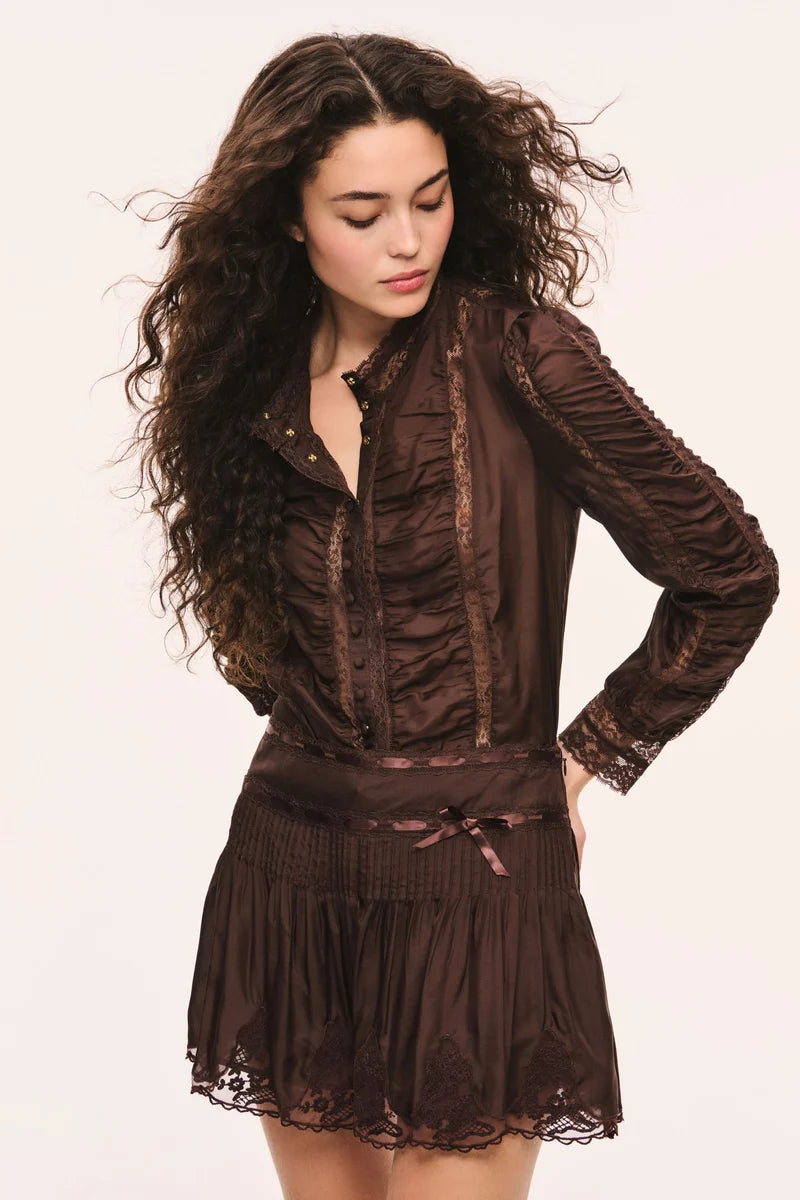 Jacque Silk Lace Blouse - Midnight Mocha