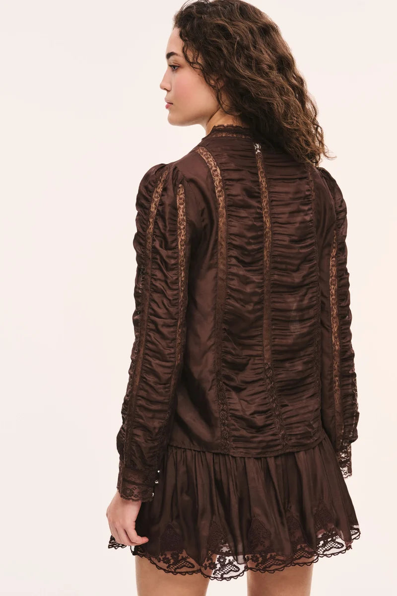 Jacque Silk Lace Blouse - Midnight Mocha