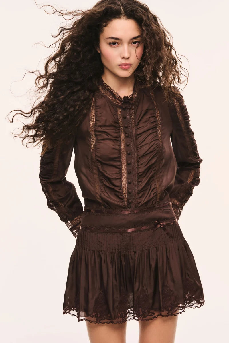 Jacque Silk Lace Blouse - Midnight Mocha