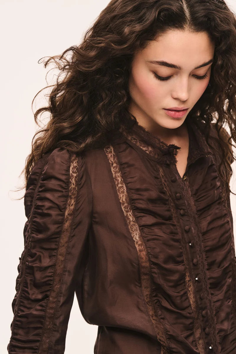 Jacque Silk Lace Blouse - Midnight Mocha