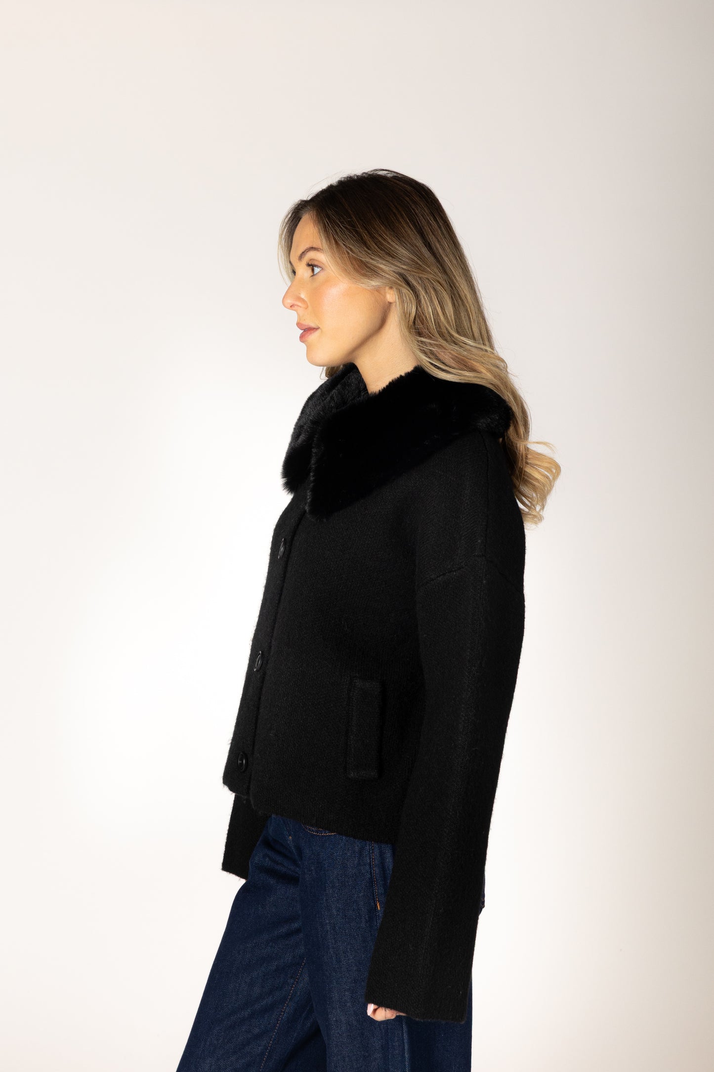 Jonah Luxe Short Fur Collar Coat - Black