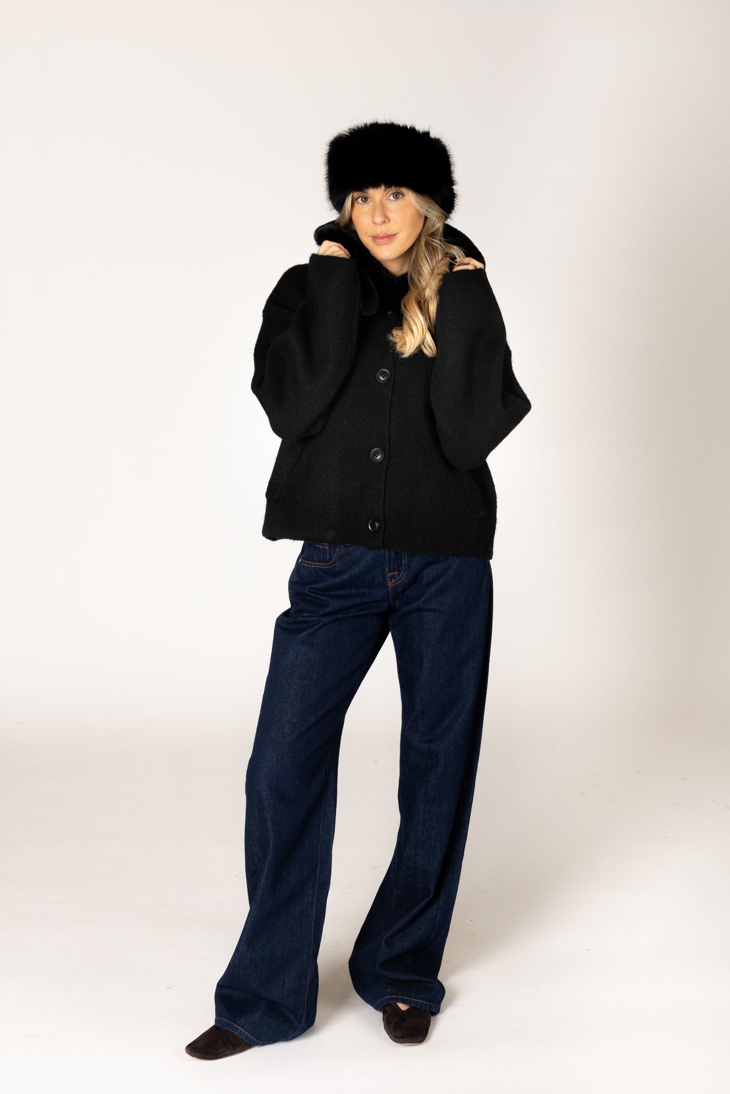Jonah Luxe Short Fur Collar Coat - Black