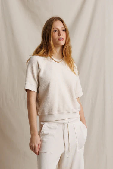 Ziggy Short Sleeve Reverse Fleece Crew Neck Sweatshirt - Sugar