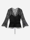 Lace V-Neck Blouse - Black